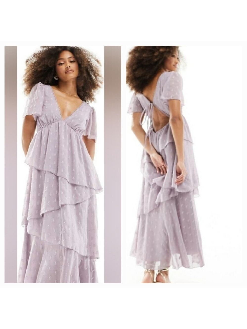 ASOS DESIGN Textured Asymmetric Ruffle Dress with Tie Back Neck, Size 6